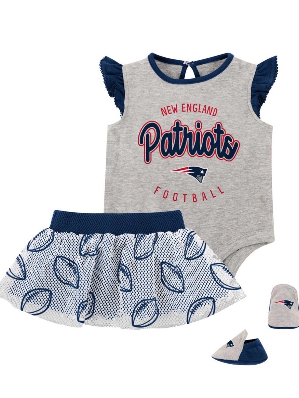 NFL New England Patriots Toddler Girls Gray & Navy Skirted Onesie Set